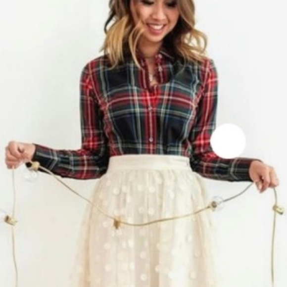 J. Crew Tops - J Crew Perfect shirt in Stewart plaid Tartan Christmas Button Down Shirt Blouse
